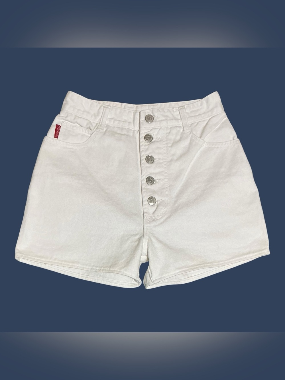 Vintage Bongo Gene Montesano USA White Denim Button Fly Shorts High Rise - Picture 2 of 6